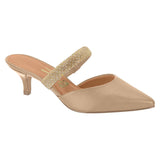 Vizzano 1122-886 Kitten Heel Pointy Toe Mule Pump in Beige