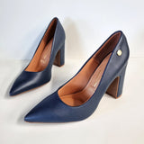 Vizzano 1285-400 Block Heel Pointy Toe Pump in Navy Napa