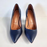 Vizzano 1285-400 Block Heel Pointy Toe Pump in Navy Napa