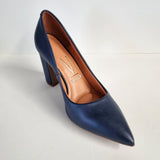 Vizzano 1285-400 Block Heel Pointy Toe Pump in Navy Napa