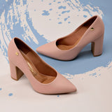 Vizzano 1285-400 Block Heel Pointy Toe Pump in Pastel Pink Napa