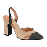 Vizzano 1285-4443 Block Heel Pointy Toe Slingback Pump in Black/Beige