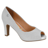 Vizzano 1840-300 Mid Heel Peeptoe Pump in Silver Shine