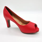 Vizzano 1840-300 Mid Heel Peeptoe Pump in Red Napa