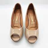 Vizzano 1840-300 Mid Heel Peeptoe Pump in Beige Patent