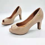 Vizzano 1840-300 Mid Heel Peeptoe Pump in Beige Patent