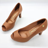 Vizzano 1840-300 Mid Heel Peeptoe Pump in Camel Napa