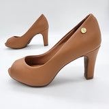 Vizzano 1840-300 Mid Heel Peeptoe Pump in Camel Napa