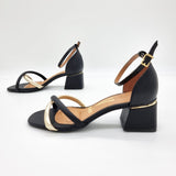 Vizzano 6428-131 Low Heel Sandal in Black/Golden