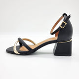 Vizzano 6428-131 Low Heel Sandal in Black/Golden