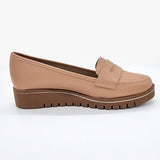 Beira Rio 4174-436 Round Toe Wedged Loafer Flat in Nude