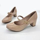 Beira Rio 4777-475 Low Heel Mary-Jane Pump in Beige Patent