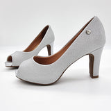 Vizzano 1840-300 Mid Heel Peeptoe Pump in Silver Shine