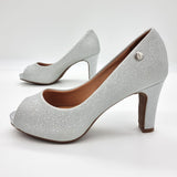 Vizzano 1840-300 Mid Heel Peeptoe Pump in Silver Shine