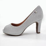 Vizzano 1840-300 Mid Heel Peeptoe Pump in Silver Shine