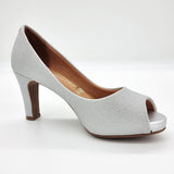 Vizzano 1840-300 Mid Heel Peeptoe Pump in Silver Shine