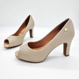 Vizzano 1840-300 Mid Heel Peeptoe Pump in Golden Shine