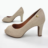 Vizzano 1840-300 Mid Heel Peeptoe Pump in Golden Shine