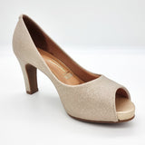 Vizzano 1840-300 Mid Heel Peeptoe Pump in Golden Shine