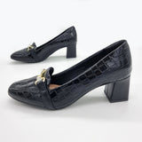 Beira Rio 4314-104 Block Heel Loafer in Black Croc