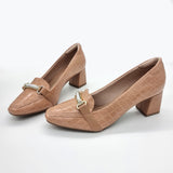 Beira Rio 4314-104 Block Heel Loafer in Nude Croc