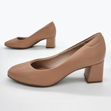 Beira Rio 4314-100 Block Heel Pump in Nude Napa