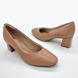 Beira Rio 4314-100 Block Heel Pump in Nude Napa