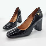 Vizzano 1428-100 Block Heel Pump in Black Patent