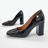 Vizzano 1428-100 Block Heel Pump in Black Patent