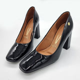 Vizzano 1428-100 Block Heel Pump in Black Patent