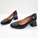 Vizzano 1423-100 Block Heel Round Toe Pump in Black Napa