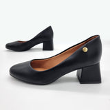 Vizzano 1423-100 Block Heel Round Toe Pump in Black Napa