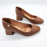 Vizzano 1423-100 Block Heel Round Toe Pump in Caramel Napa