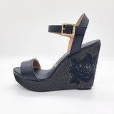 Vizzano 6283-2114 Embroidered Wedge Sandal in Black