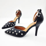 Vizzano 1184-1192 Studded Pointy Toe Pump in Black Napa