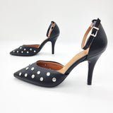 Vizzano 1184-1192 Studded Pointy Toe Pump in Black Napa