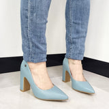 Vizzano 1285-400 Block Heel Pointy Toe Pump in Turquoise Napa