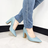 Vizzano 1285-400 Block Heel Pointy Toe Pump in Turquoise Napa