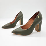 Vizzano 1285-400 Block Heel Pointy Toe Pump in Olive Napa