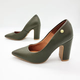 Vizzano 1285-400 Block Heel Pointy Toe Pump in Olive Napa