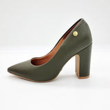 Vizzano 1285-400 Block Heel Pointy Toe Pump in Olive Napa