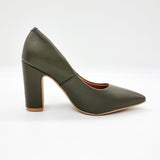 Vizzano 1285-400 Block Heel Pointy Toe Pump in Olive Napa