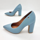 Vizzano 1285-400 Block Heel Pointy Toe Pump in Turquoise Napa