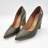 Vizzano 1285-400 Block Heel Pointy Toe Pump in Olive Napa