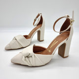 Vizzano 1285-444 Block Heel Pointy Toe Knotted Pump in Off White