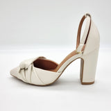 Vizzano 1285-444 Block Heel Pointy Toe Knotted Pump in Off White