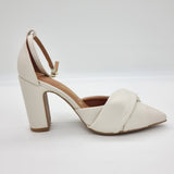 Vizzano 1285-444 Block Heel Pointy Toe Knotted Pump in Off White