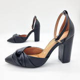 Vizzano 1285-444 Block Heel Pointy Toe Knotted Pump in Black