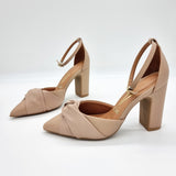 Vizzano 1285-444 Block Heel Pointy Toe Knotted Pump in Beige