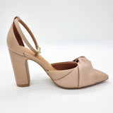 Vizzano 1285-444 Block Heel Pointy Toe Knotted Pump in Beige